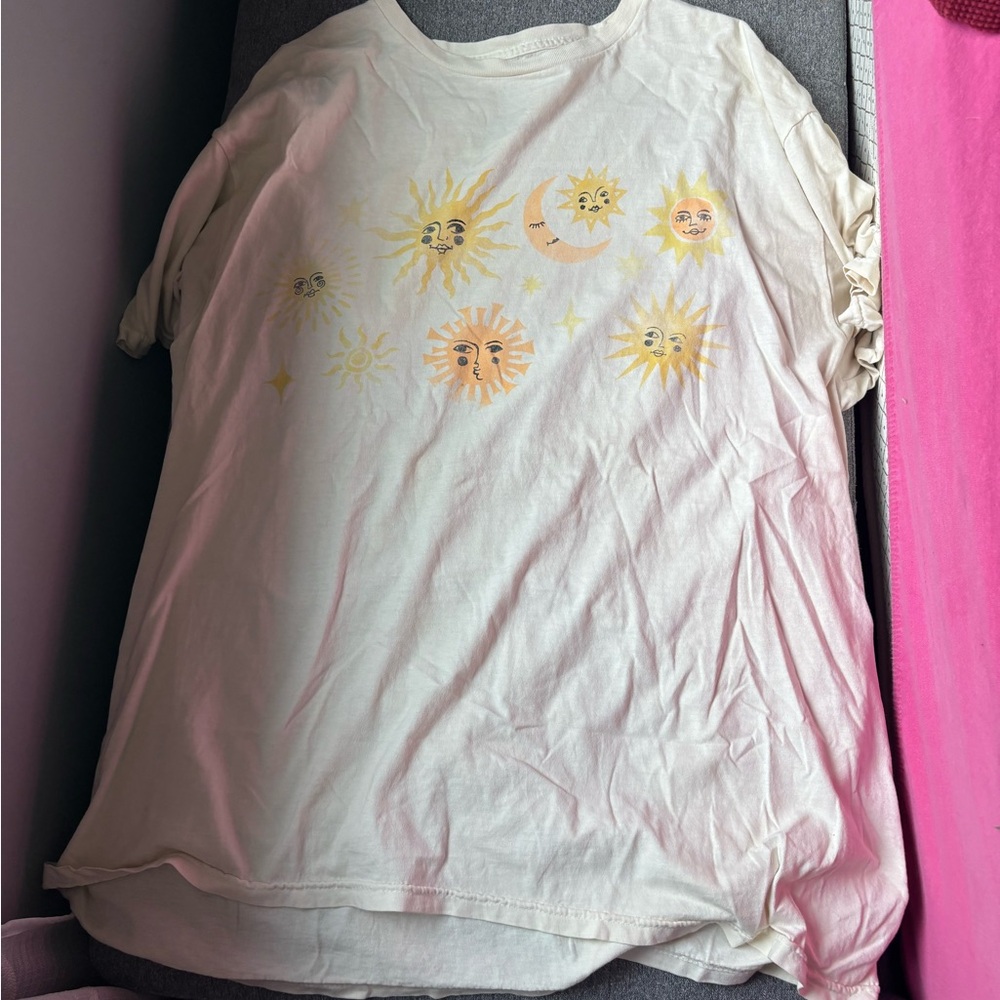 Cream Graphic T-Shirt with Sun and Moon Design